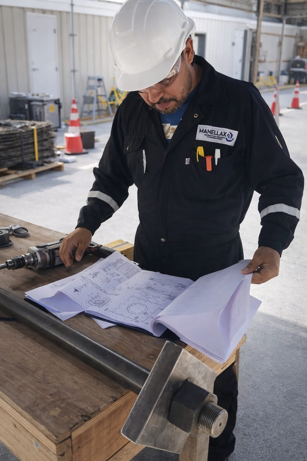 Profesional de MANELLAX inspeccionando instalaciones industriales