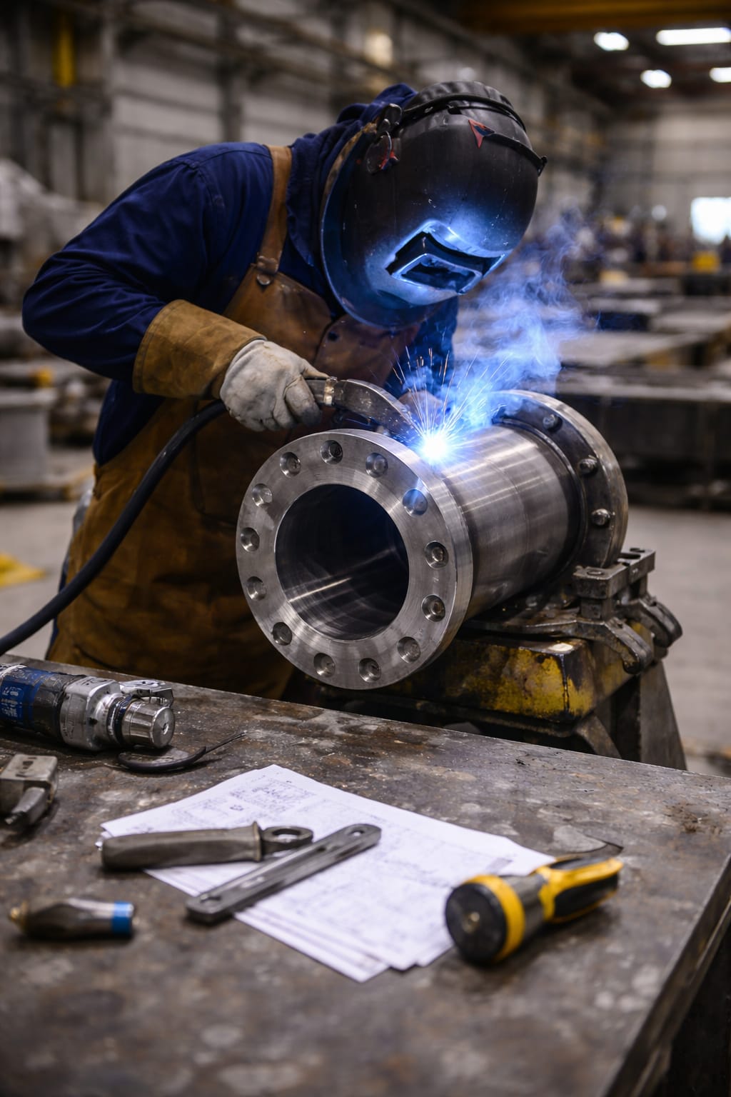 Profesional realizando trabajo especializado de soldadura industrial